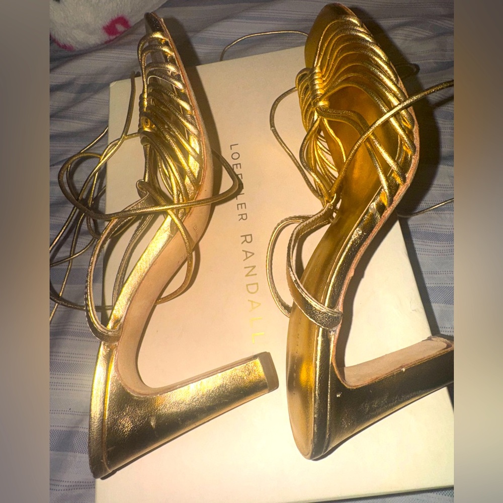 Loeffler Randall Metallic Gold Strappy Heels